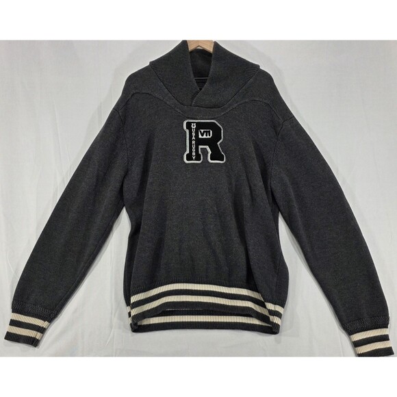 Vintage USA Rugby Sweater Varsity Letterman Pullover Elbow Patches Gray Men 2XL - Picture 1 of 12